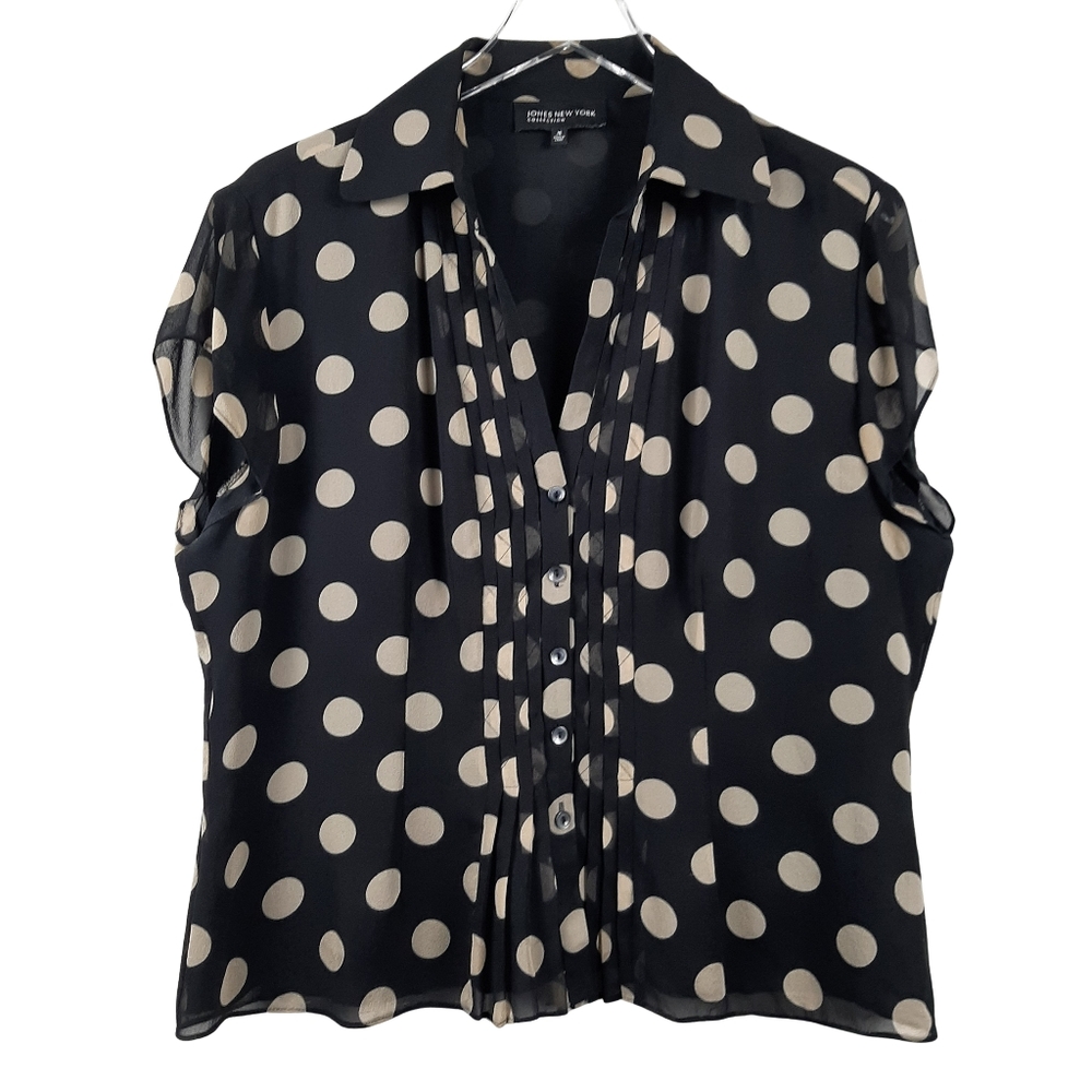 Black And Cream Polka Dot Silk Top Size 16